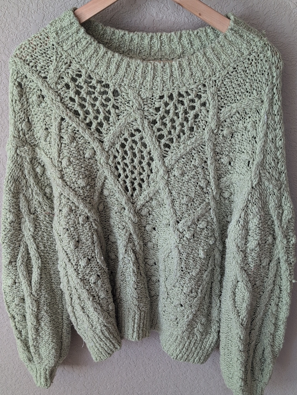 Moon River Mint Green Cable Knit Crewneck Sweater